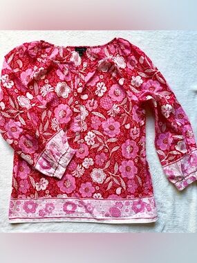 Talbots Red, Pink and White Floral Cotton Blouse